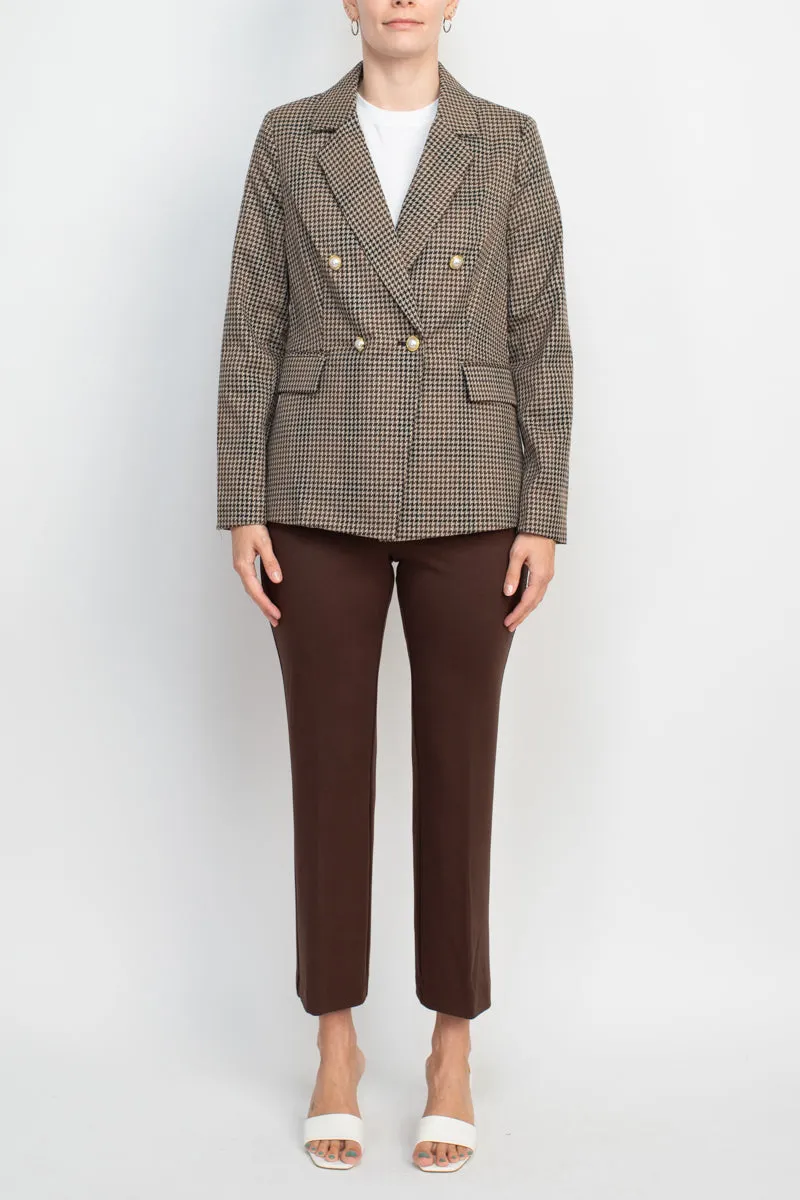 Nanette Lepore notched collar long sleeve houndstooth woven jacket with mid waist straight ponte pant