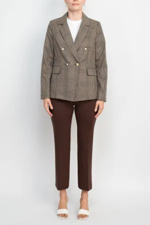 Nanette Lepore notched collar long sleeve houndstooth woven jacket with mid waist straight ponte pant