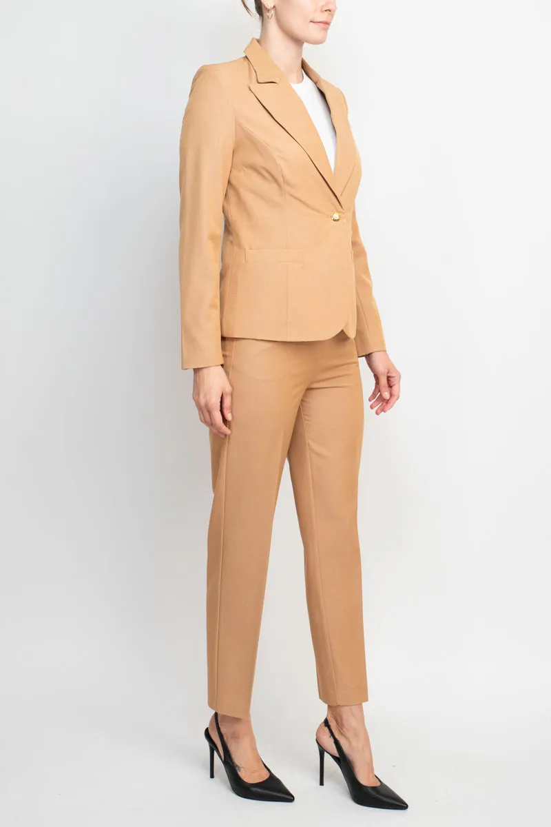 Nanette Nanette Lepore notched collar long sleeve one button closure stretch crepe jacket with mid waist pencil cut pant