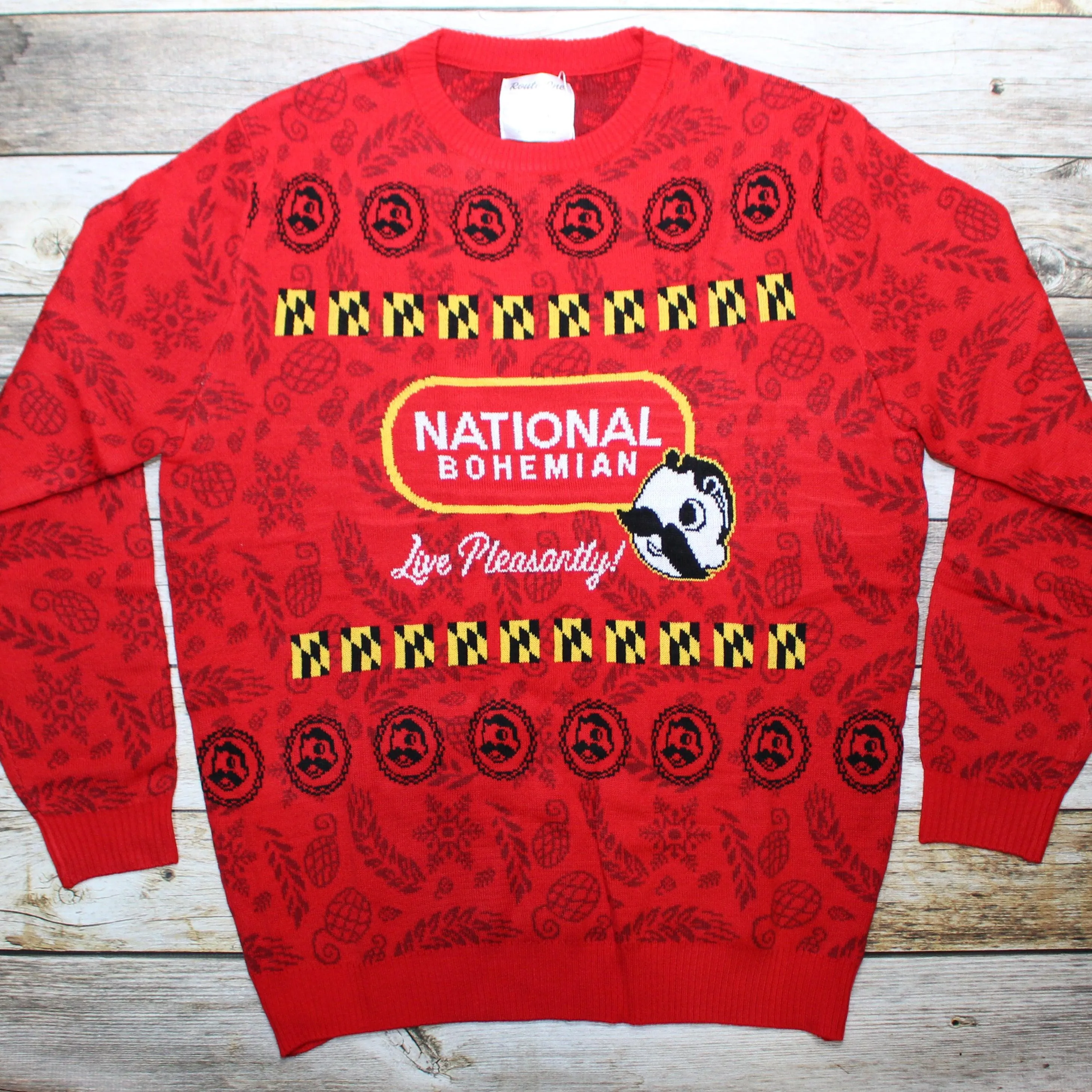 National Bohemian - Live Pleasantly Bottle Cap (Red) / Knit Sweater