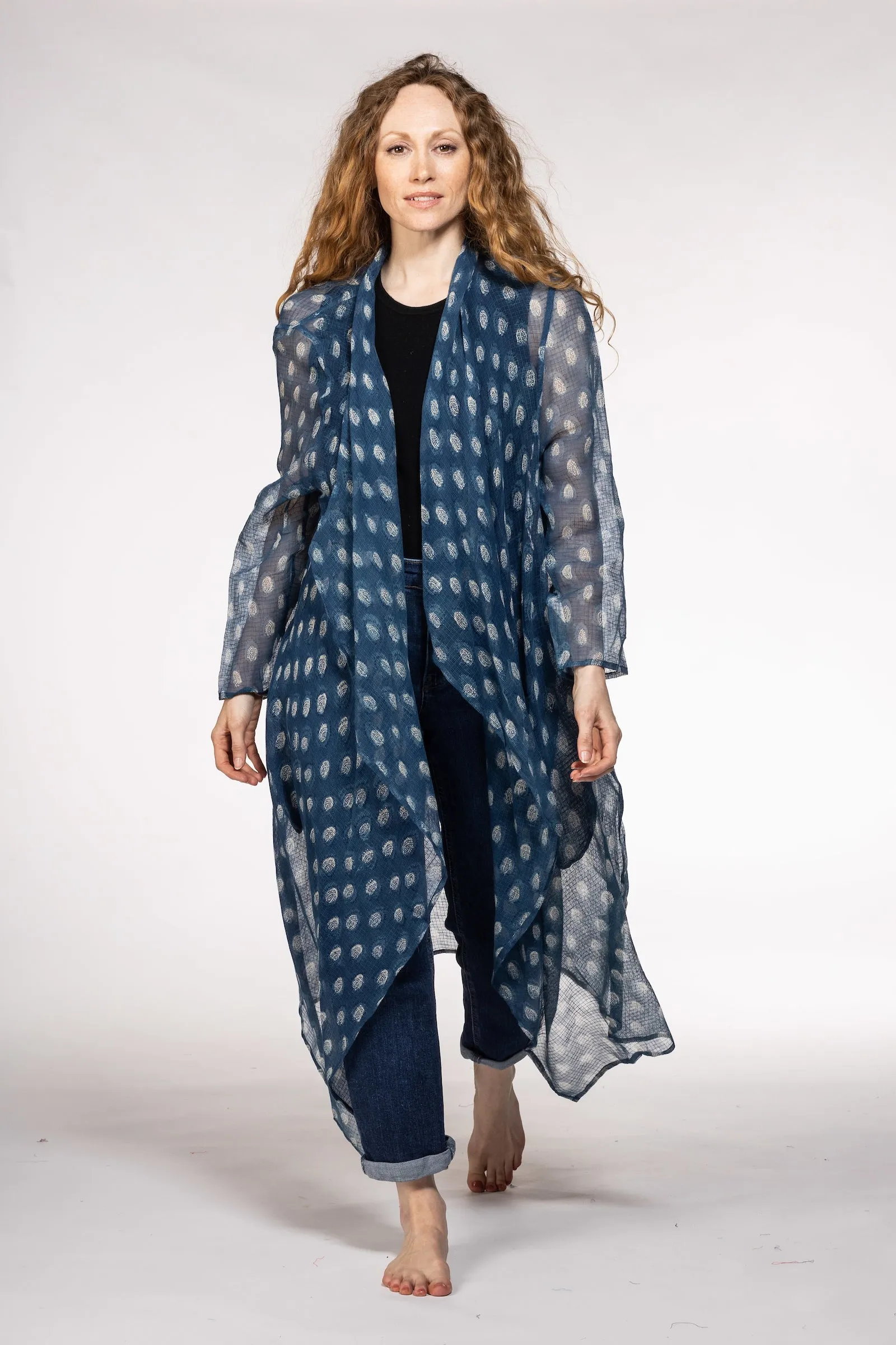 Nellore Jacket in Textured Cotton Viscose Hand Block Printed - SS 2024