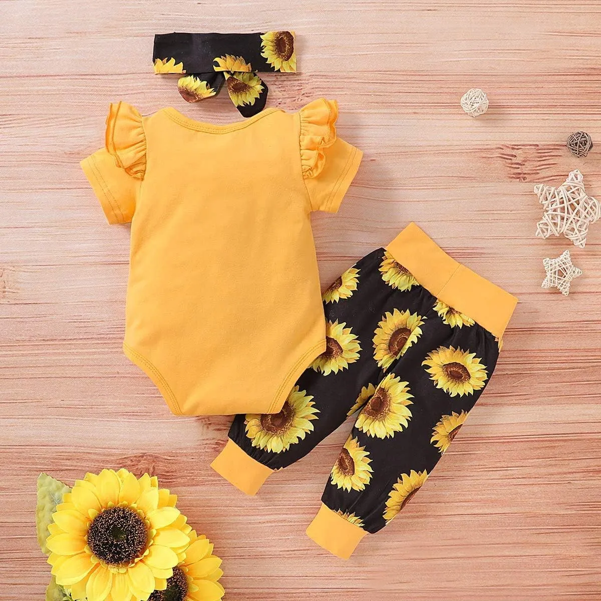 Newborn Baby Girl Clothes Infant Baby Ruffle Romper  Pants   Headband 3 PCS Outfits Set