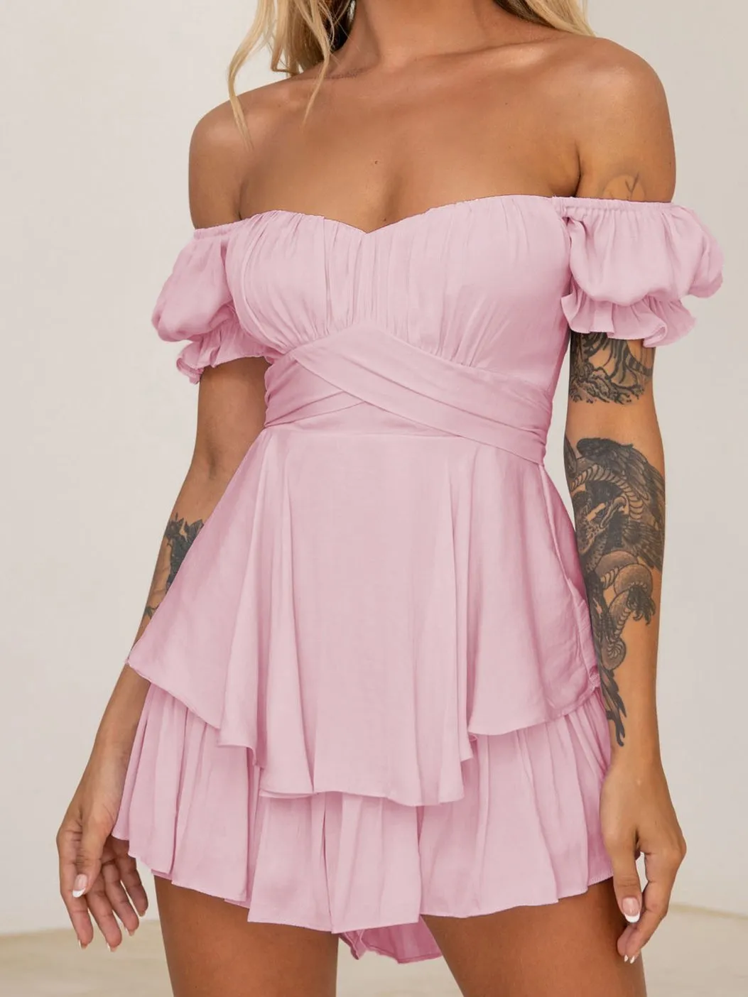 Off The Shoulder Lantern Lotus Leaf Sleeve Jumpsuit for Women