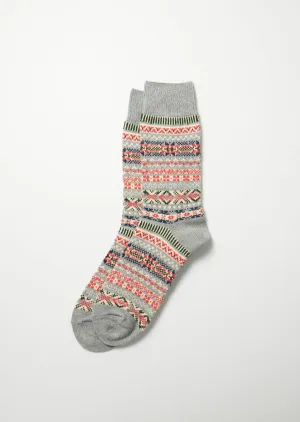 R1478 Jacquard Crew Sock Gray