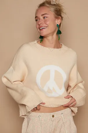 Round Neck Long Sleeve Peace Sign Sweater