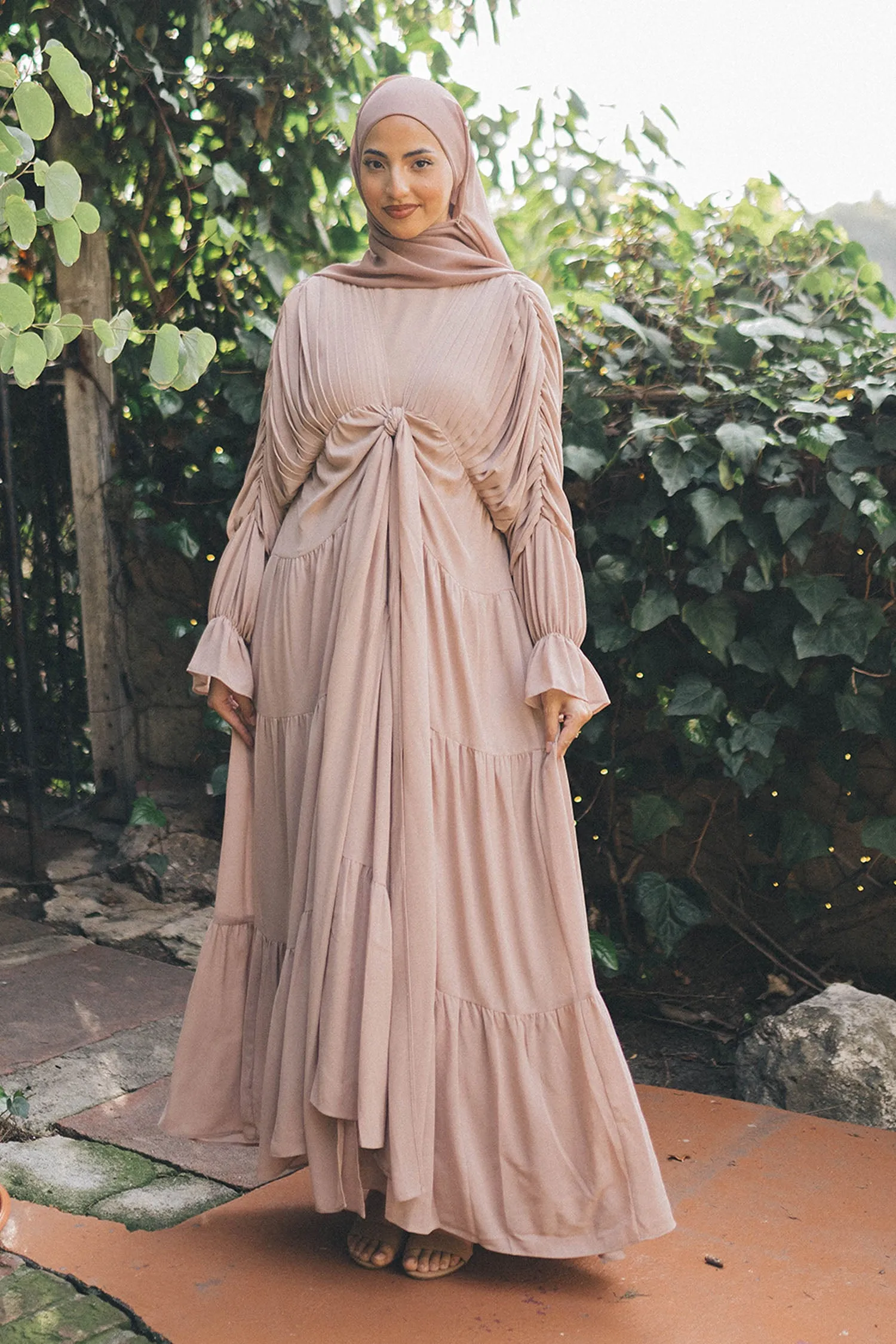 Saleema Chiffon Open Abaya- Dusty Rose