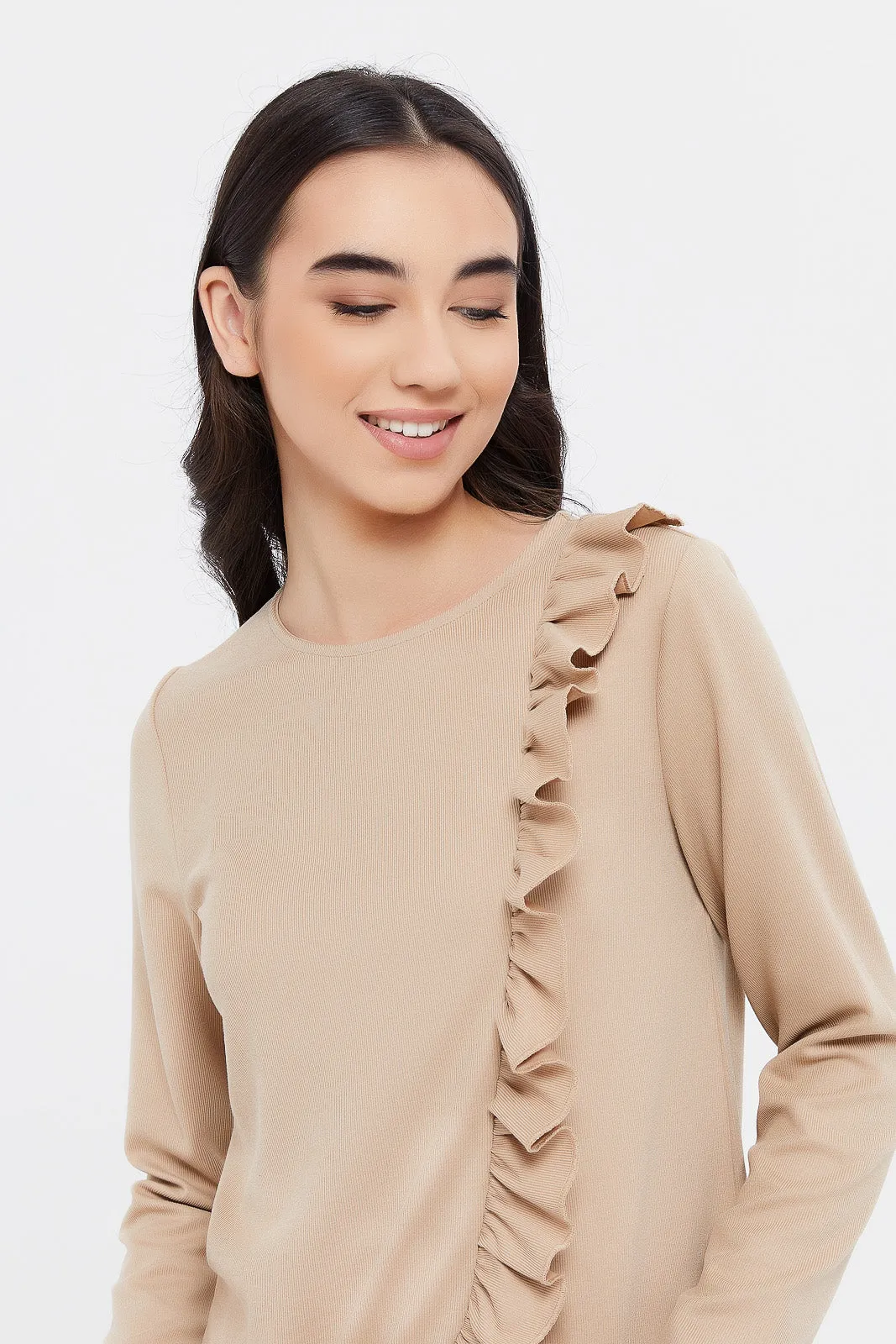 Senior Girls Brown Ruffle Top