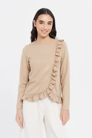 Senior Girls Brown Ruffle Top