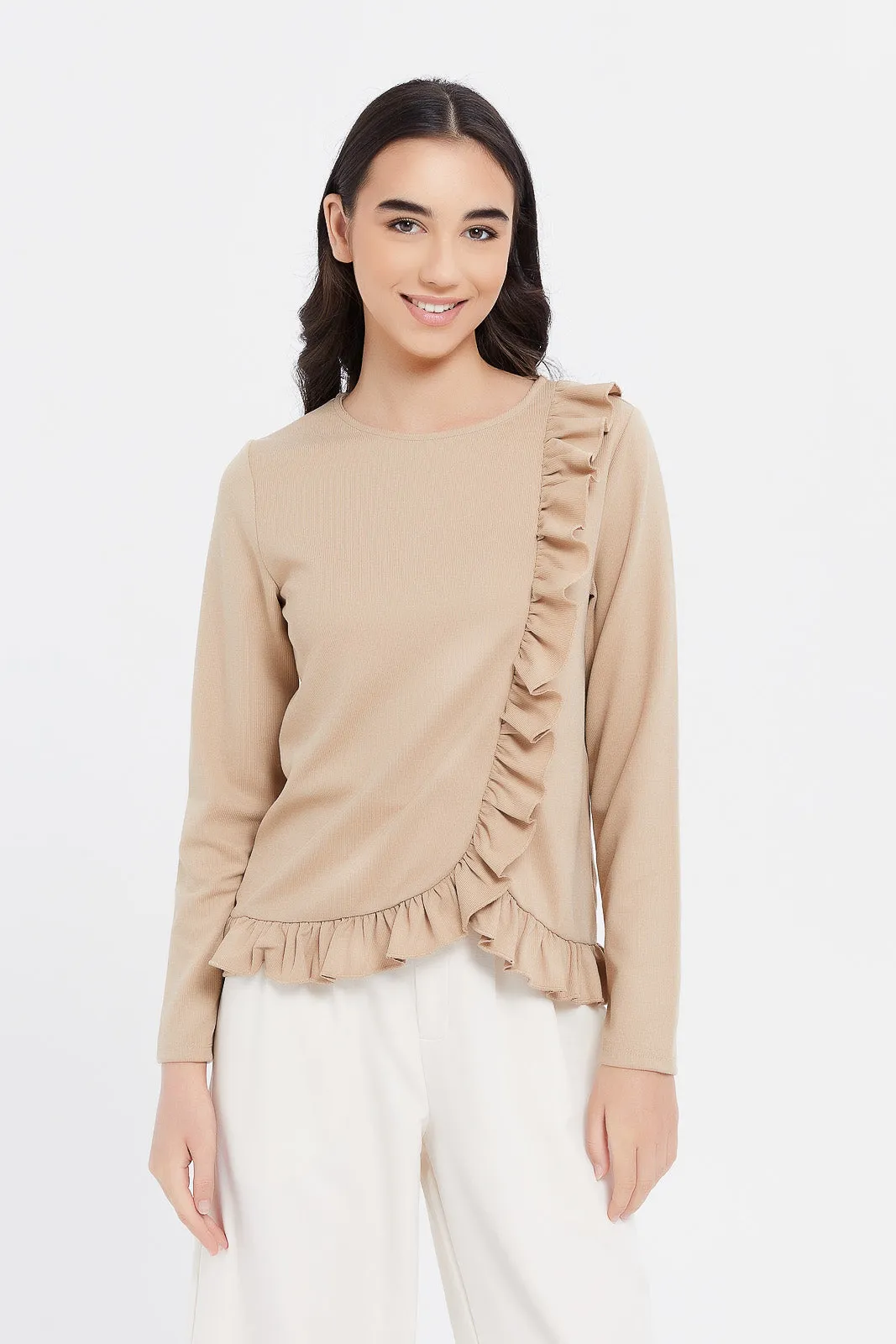 Senior Girls Brown Ruffle Top