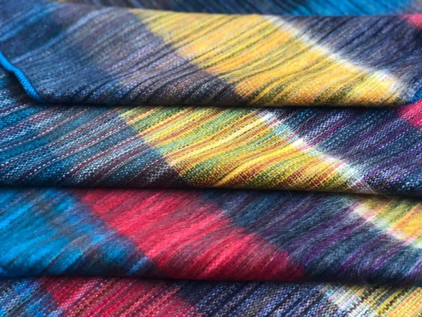 Soft & Warm Baby Alpaca Wool Throw Blanket / Sofa Cover - Queen 90" x 65" - multi colored stripes pattern rainbow