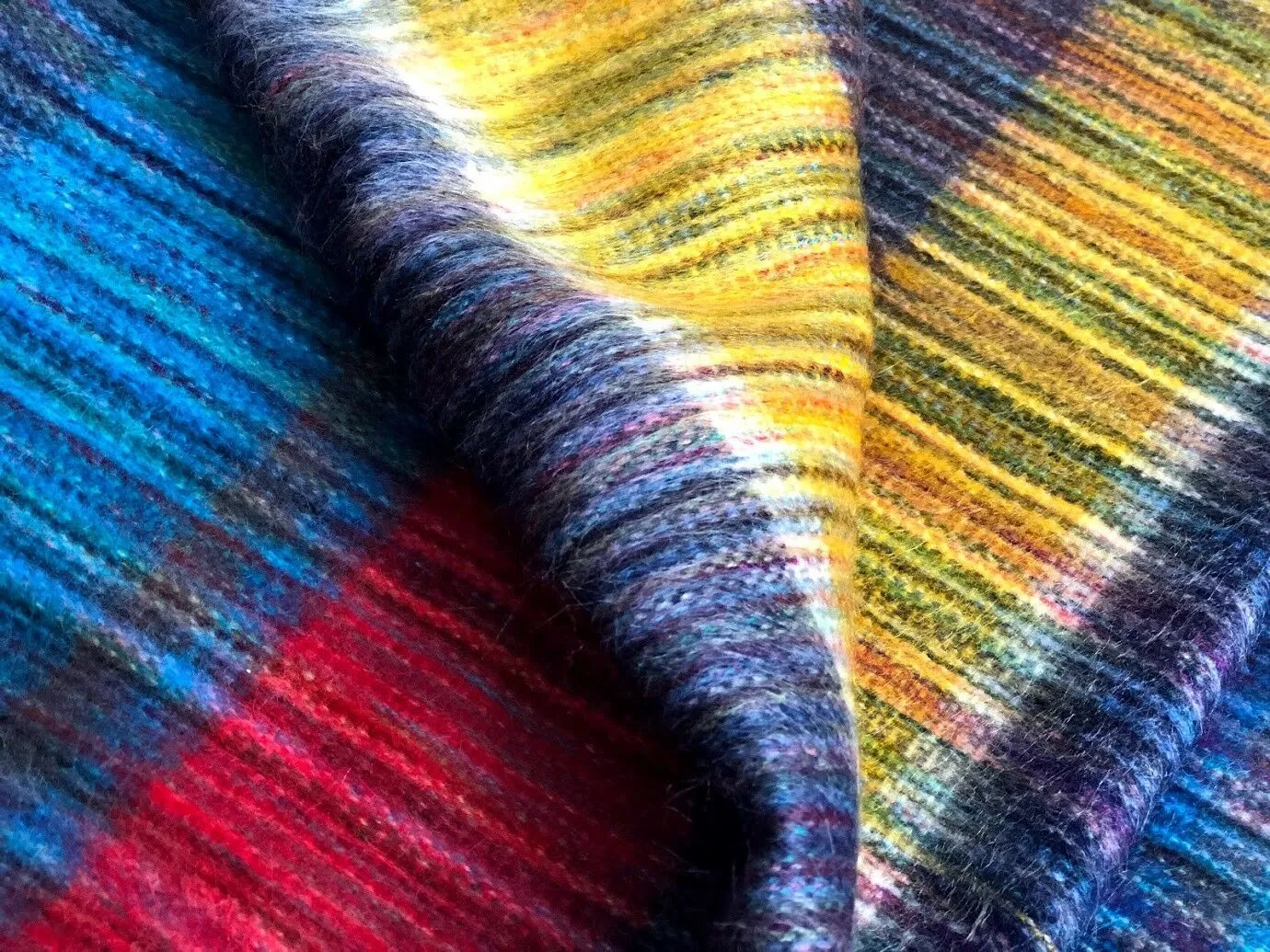 Soft & Warm Baby Alpaca Wool Throw Blanket / Sofa Cover - Queen 90" x 65" - multi colored stripes pattern rainbow