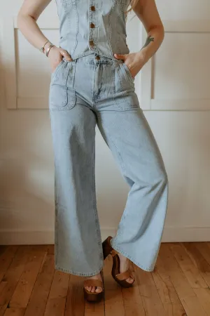 The Jones Wide Leg Denim Pants - Light Blue