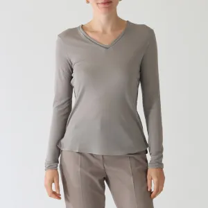 Tortora and Seta Cashmere Blend V-Neck Top