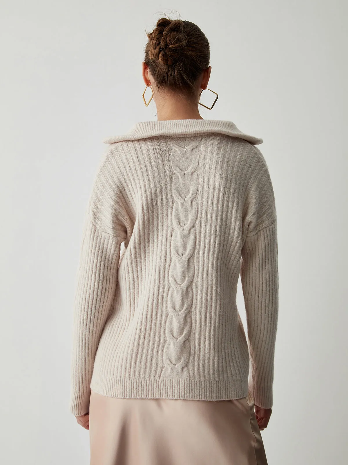 Wenkouban-Christmas Thanksgiving outfits_Cable Knit Open Trendy Collar Half Zip Sweater