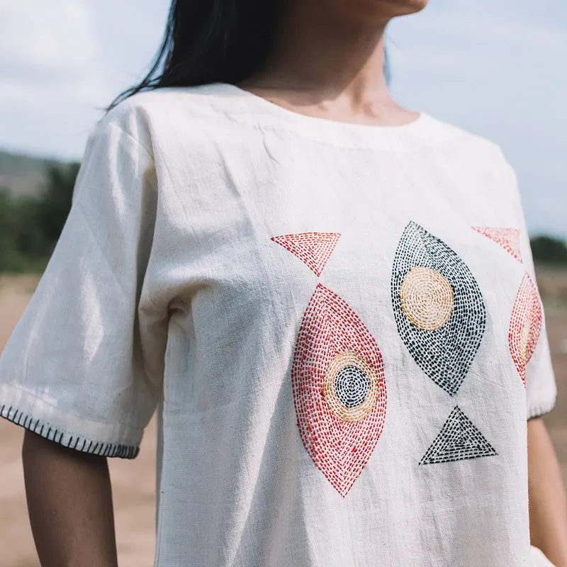 White Embroidered Top for Women | Kantha Stitch