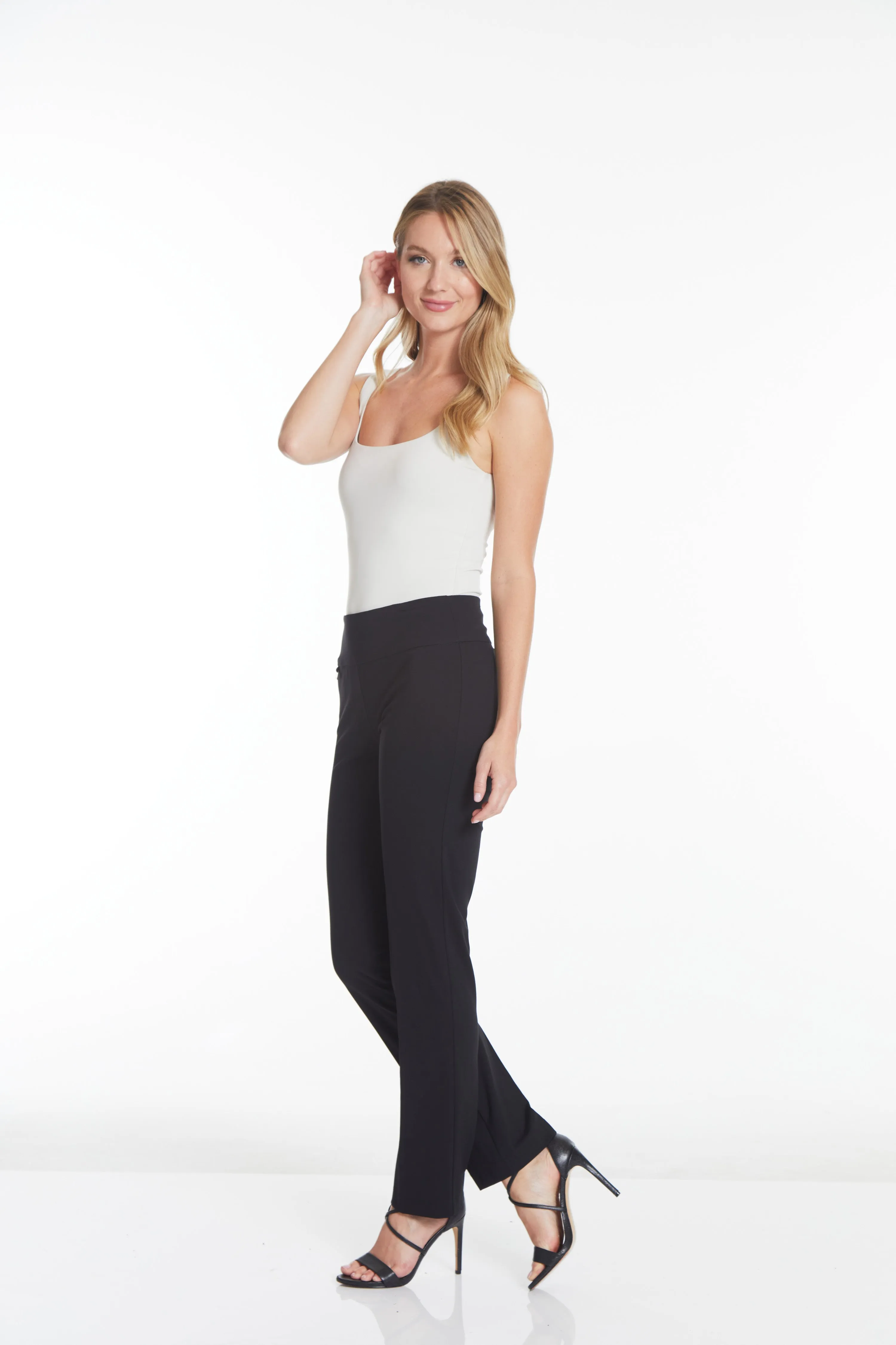 WIDE BAND PULL ON RELAXED LEG PANT - Black