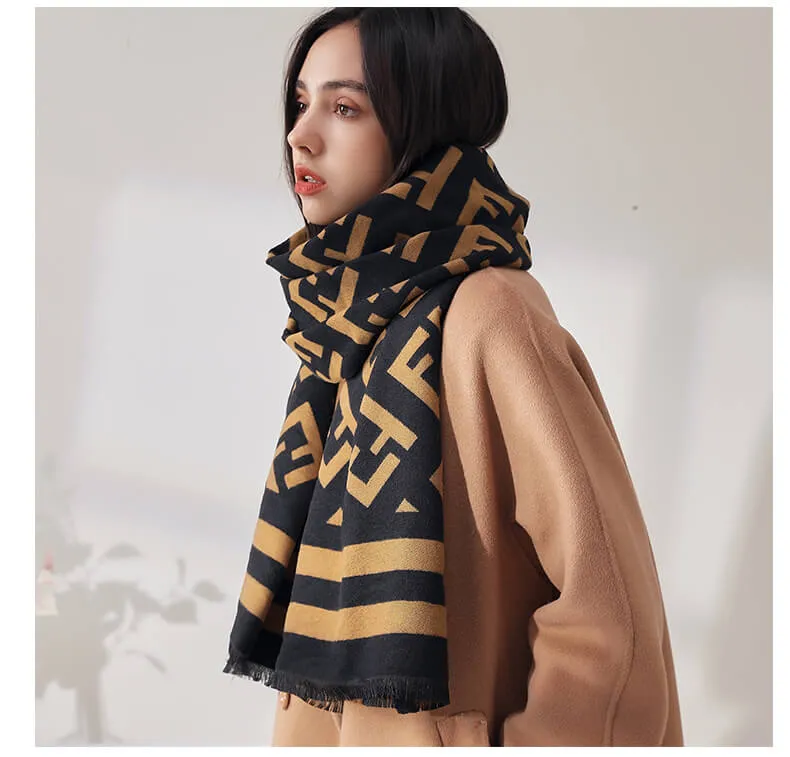 Women's Fall Winter Scarf Classic Tassel Plaid Scarf Warm Soft Chunky Large Blanket Wrap Shawl Scarves-Yellow